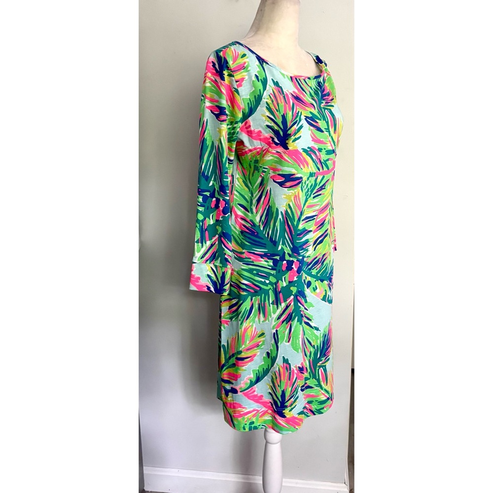 Lilly Pulitzer Blue and Green Tropical Pattern Sheath Dress 3/4 sleeves-Small